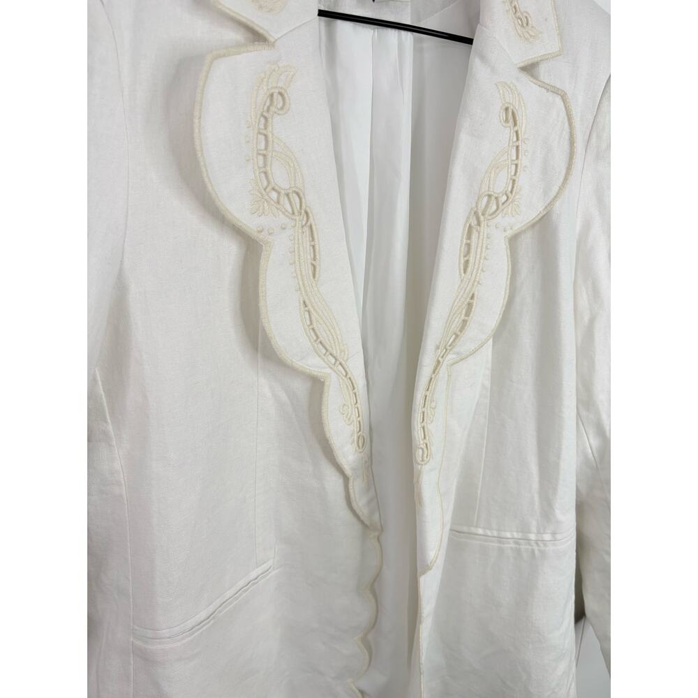 Joie | Linen Blend Embroidered Scallop Edge Blazer Jacket Small Ivory White - Picture 4 of 10